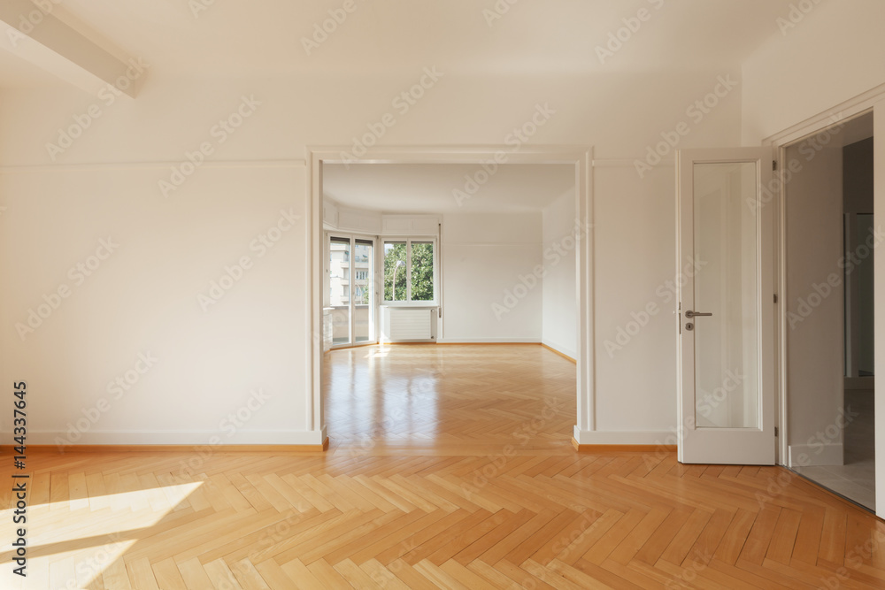 Modern apartment with a parquet floor - obrazy, fototapety, plakaty 