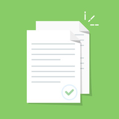 documents icon. stack of paper sheets. confirmed or approved document. flat illustration isolated on