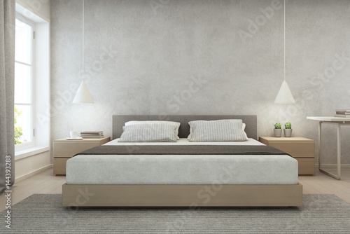 Bedroom With Concrete Wall Background In Modern House Loft