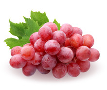 Red Grapes With Leaves Isolated On White Background