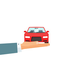 Wall Mural - Hand holding car vector illustration, concept of automobile care, insurance for auto, rental service giving car