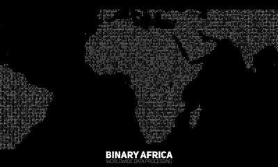 Vector abstract binary Africa map. Continents constructed from binary numbers. Global information network. Worldwide network. International data. Digital world in modern cyber reality.