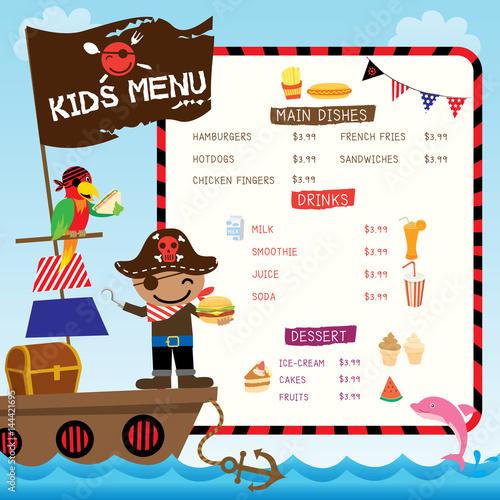 Ilration Vector Of Cute Pirate Kids With Ship On Ocean Sea Ilration Vector Of Cute Pirate Kids With Ship On Ocean Sea Background For Menu Template