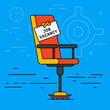 Office or desk chair with hiring message table. Vacant seat or vacancy concept. Recruitment HR symbol advertisement. Job search or employment creative illustration. Flat vector design.