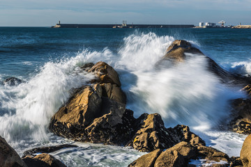 Sticker - Waves of Atlantic Ocean seen Porto beach, Portugal