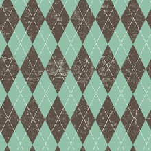 Argyle Seamless Aged Pattern. Blue And Brown Rhombus, Grungy Texture. Grunge Vintage Seamless Background.