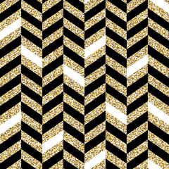 Aufkleber - Seamless chevron pattern. Glittering golden surface. Black and gold background