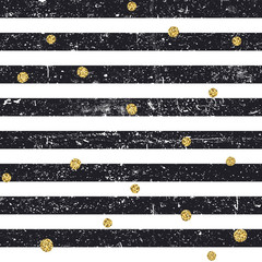 Aufkleber - Black textured lines and chaotic golden dots seamless pattern. Vintage retro pattern. Abstract vector background