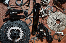 Many Different Metal Parts And Components Of The Running Gear Of A Sports Bike