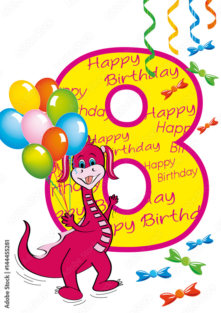 Biglietto di auguri di compleanno, ottavo compleanno con candela , il numero 8 Immagine e Vettoriale