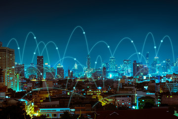 abstract line connection on night city background