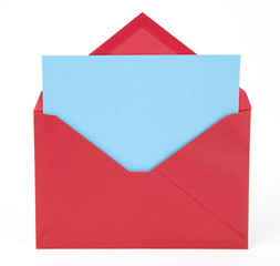 Wall Mural - Red envelope with blank blue card.