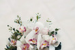 neutral, gentle white bouquet of orchids, gift of flowers, white background