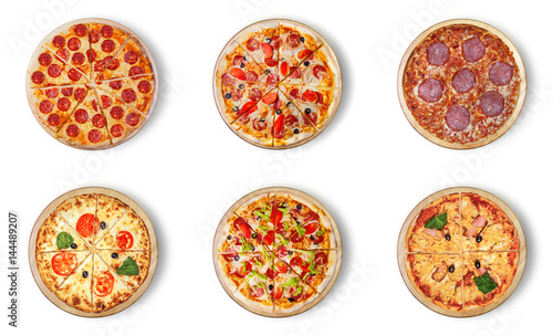 Cuadros en Lienzo Six different pizza set for menu