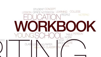 Wall Mural - Workbook animated word cloud, text design animation. Kinetic typography.