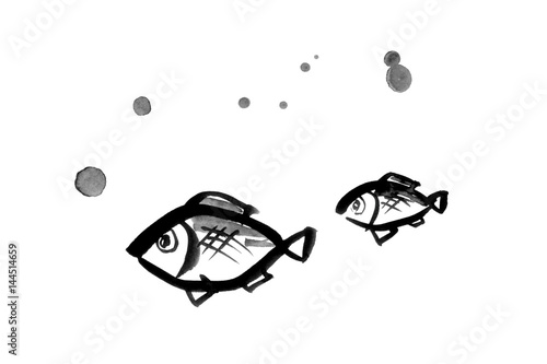 水墨画 魚 イラスト Stock Illustration Adobe Stock
