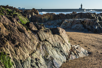 Wall Mural - Rocks on the beach in Porto, portugal