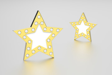 3D illustration two gold stars with diamonds