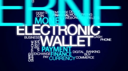 Poster - Electronic wallet animated word cloud, text design animation.