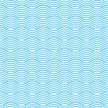 Blue And White Seamless Wave Pattern, Linear Design. Vector Illustration