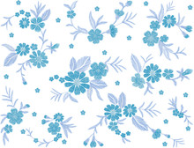 Blue Embroidered Flower Seamless Pattern Field Fashion Patch Fabric Ornament Traditional Ethnic Vintage Embroidery Vector Illustration