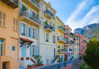 Monaco, Monte Carlo - September 16, 2016: Residential buildings with luxury apartments in the Rock of Monaco, aria locates next to Prince of Monaco Palace