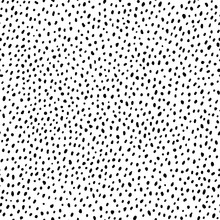 Vector Seamless Pattern. Hand Drawn Polka Dot Texture. Simple Structure. Abstract Background With Many Scattered Pieces. Black And White Design. Illustration For Wallpaper, Wrapping Paper, Textile.