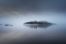 The Island Is In A Fog. Karelia. Fog On The Water.
