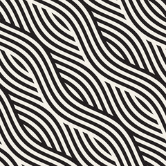 Abstract geometric pattern with wavy lines. Interlacing rounded stripes design. Seamless vector background.