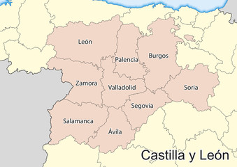  Vector map of the spanish autonomous community of Castilla y Leon
