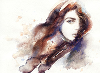 Wall Mural - Woman portrait. Fashion illustration. Watercolor painting