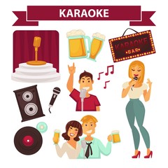 Wall Mural - Karaoke club party icon attributes poster on white