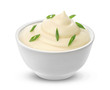 Sour cream with onion isolated on white background with clipping path, one of the collection of various sauces