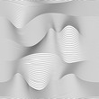 Abstract vector seamless moire pattern with waving curling lines. Monochrome  graphic black and white ornament. Striped repeating texture.