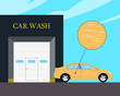 The car is badly scratched brushes after automatic cleaning. Vector illustration