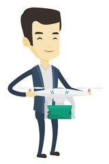 Wall Mural - Man controlling delivery drone with post package