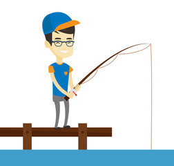 Canvas Print - Man fishing on jetty vector illustration.