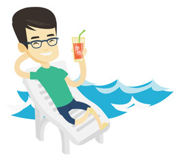 Sticker - Man relaxing on beach chair vector illustration.