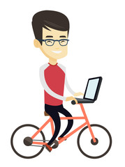 Poster - Business man riding bicycle in the city.