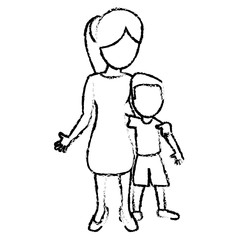 Poster - sketch mother and son hugged vector illustration eps 10