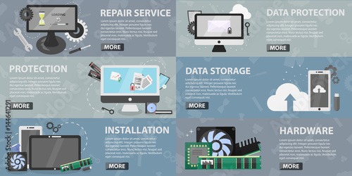Fotografía Vector set of flat banners of computer market for websites