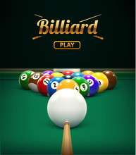 Billiard Table Front View Balls Sport Theme