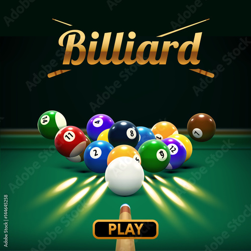 Cuadros en Lienzo billiard table front view balls sport theme