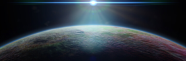 Wall Mural - mysterious alien planet lit by a bright blue star