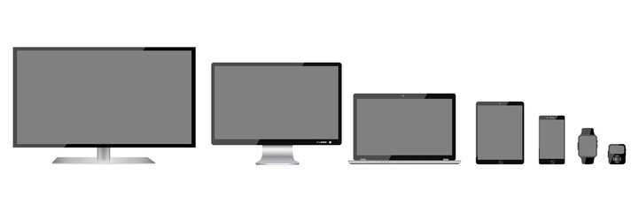 Poster - Full of black communication devices. Devices with black display - for stock