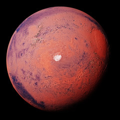 Wall Mural - mars with the red planet's south polar ice cap, isolated on black background