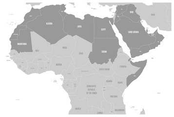 arab world states political map with higlighted 22 arabic-speaking countries of the arab league. nor