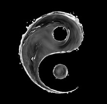 Sign Of Yin Yang Made With Water Splashes On Black Background