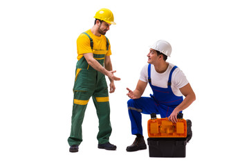 Two workers isolated on the white background