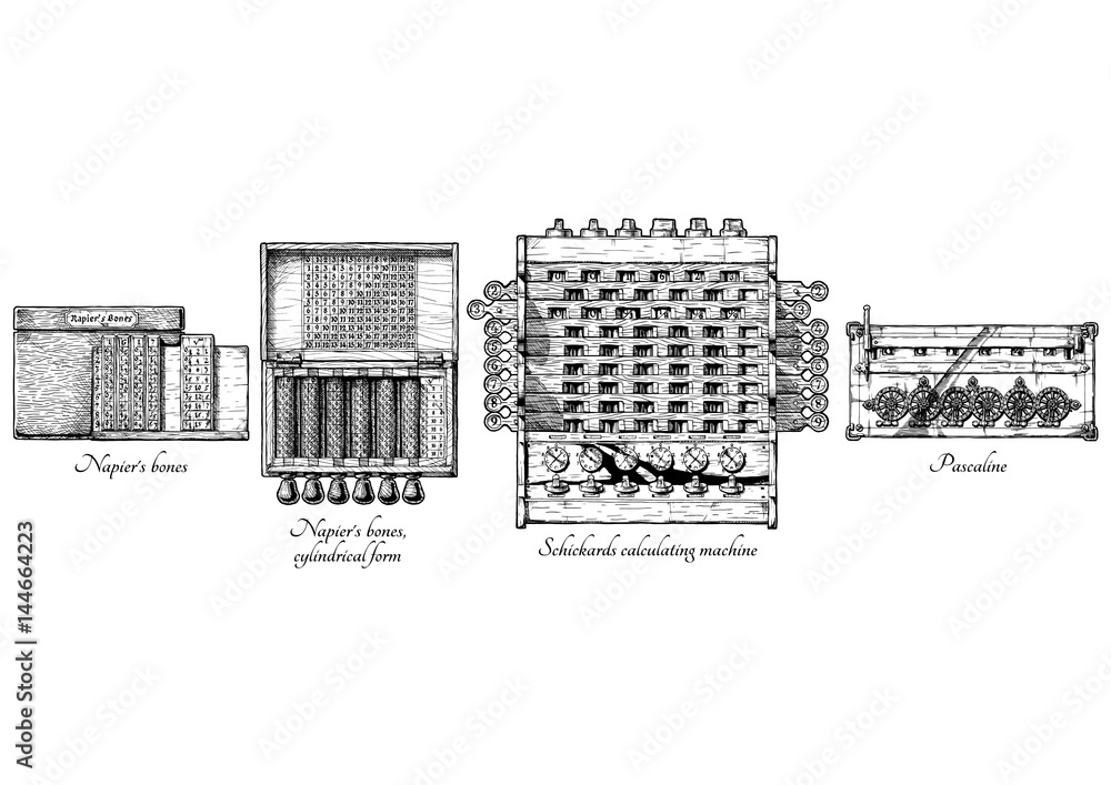 Who Invented Math By Machine History of calculating machines. Stock Vector | Adobe Stock